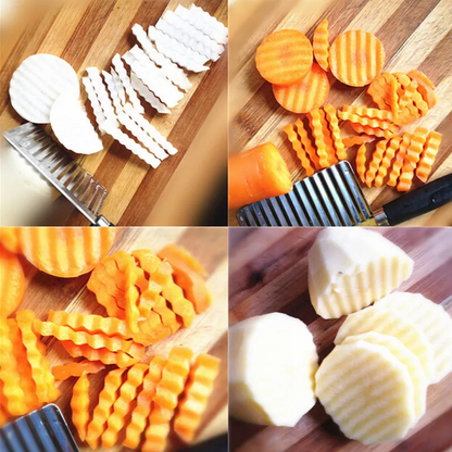 Stainless Steel Crinkle Cutter Potato Slicer – Wavy Vegetable Chopper with Handle