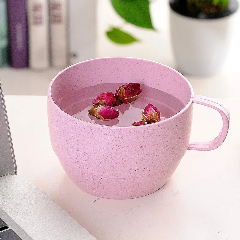 2-Pack Wheat Straw Plastic Cup with Handle