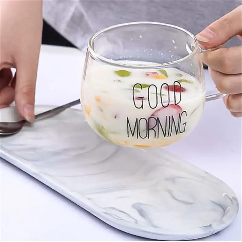 "Good Morning" Pattern Pot Belly Breakfast Mug