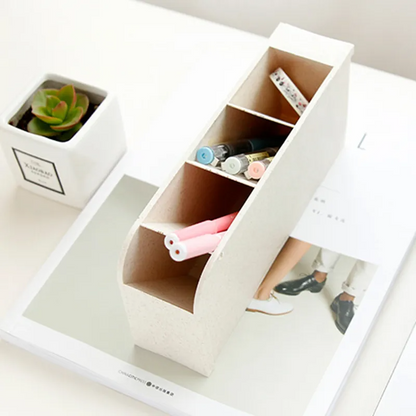 Four-Grid Desktop Pen Holder Organizer – Rectangular Office & School Storage Box