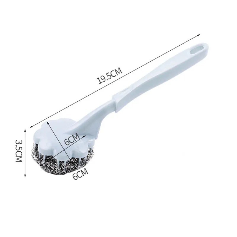 Long Handle Steel Wire Dishwashing Scrubber Brushes – Flower-Shaped Kitchen Cleaning Brush – 3-Pack