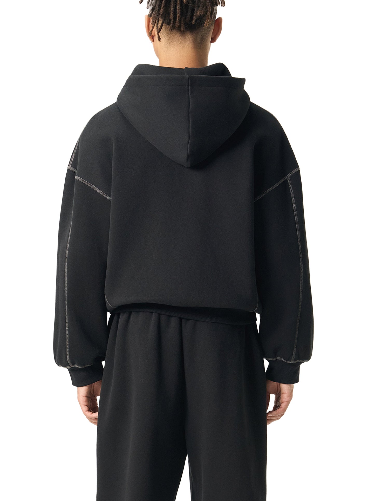 Love Bar Contrast-Stitched Boxy Fleece Zip Hoodie