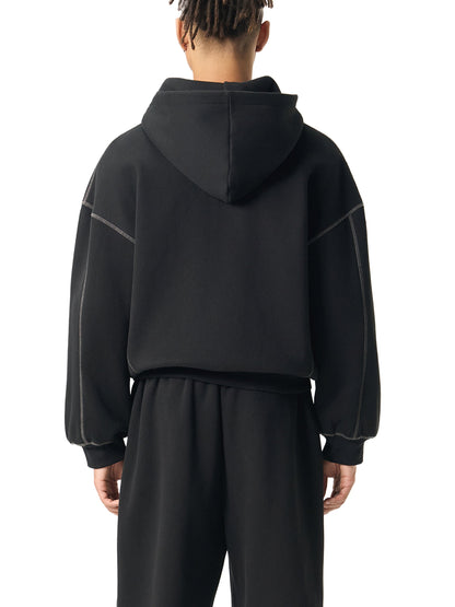 Love Bar Contrast-Stitched Boxy Fleece Zip Hoodie