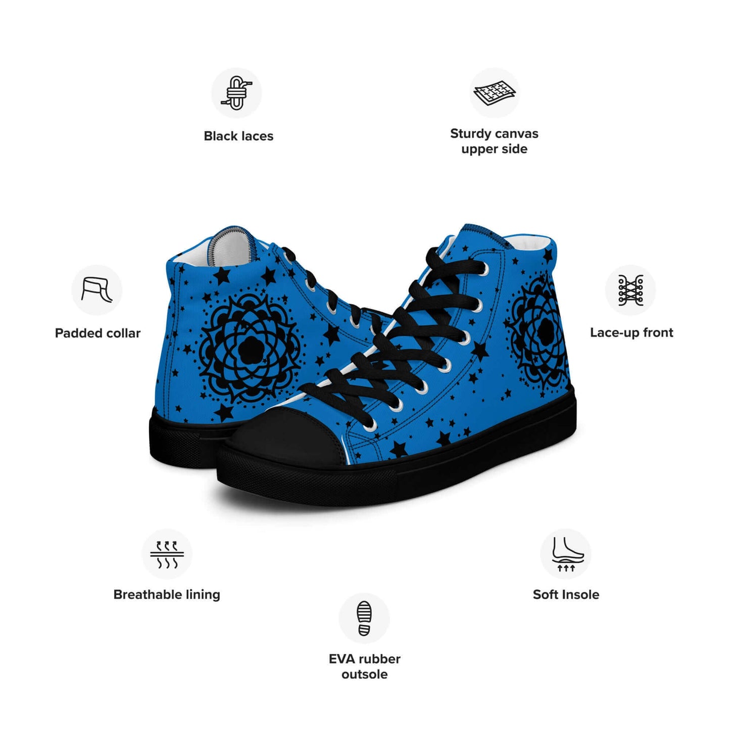 Blue Flower high top canvas shoes