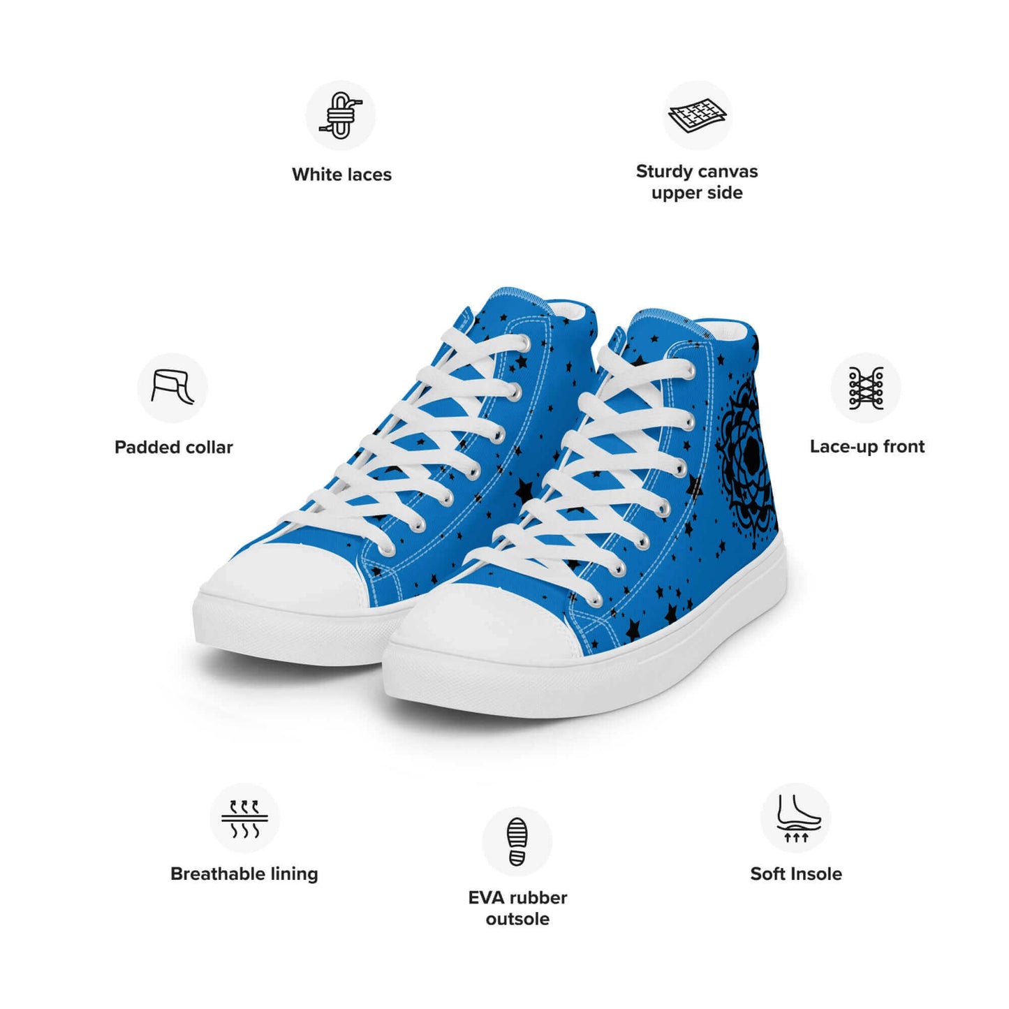 Blue Flower high top canvas shoes