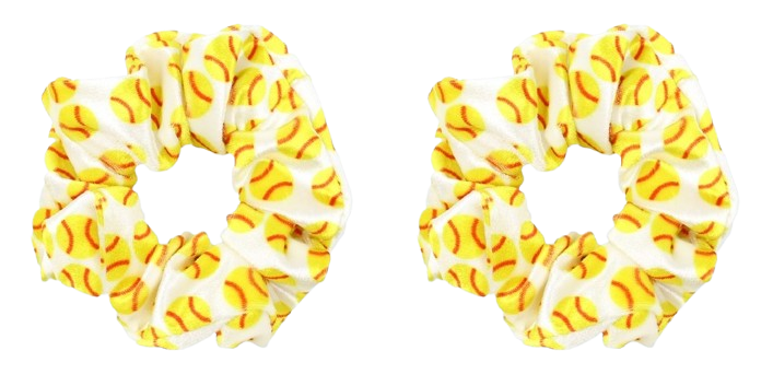 Safe Haven & CO Softball Hair Scrunchies – 2-Pack Yellow Softball Print Elastic Hair Ties