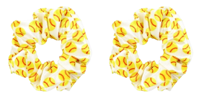 Safe Haven & CO Softball Hair Scrunchies – 2-Pack Yellow Softball Print Elastic Hair Ties