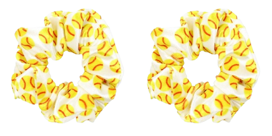 Safe Haven & CO Softball Hair Scrunchies – 2-Pack Yellow Softball Print Elastic Hair Ties