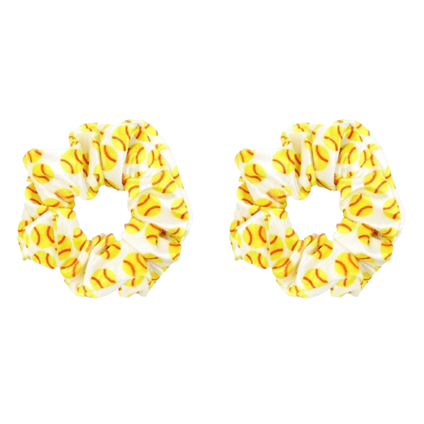 Softball Hair Scrunchies – 9-Pack Yellow Softball Print Elastic Hair Ties