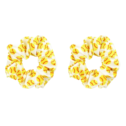 Softball Hair Scrunchies – 9-Pack Yellow Softball Print Elastic Hair Ties