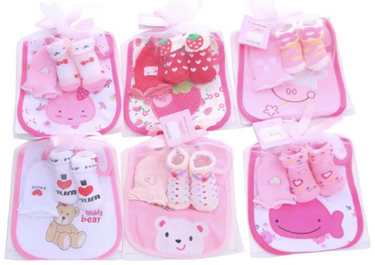 6-Pack Baby Bib, Sock & Mitten Gift Set – Boys or Girls 3-Piece Matching Sets