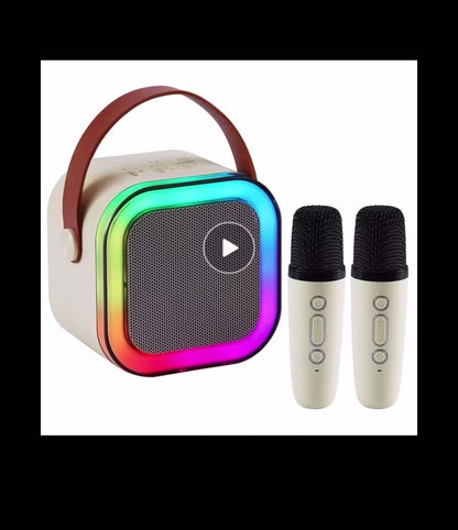 K12 Portable Bluetooth Mini Karaoke Speaker Set with Dual Wireless Microphones & LED Lights